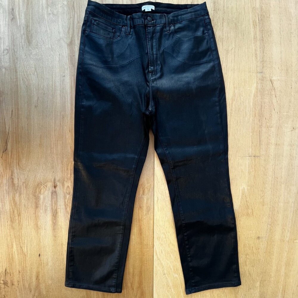 GOOD AMERICAN COATED WIDE LEG HIGH RISE WOMEN’S JEANS sz 20 Stretch Black